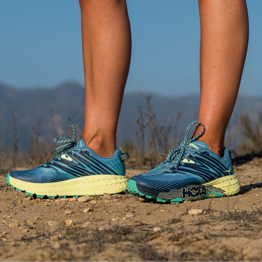 Hoka One One Women's Blue and Yellow Trail Sneakers